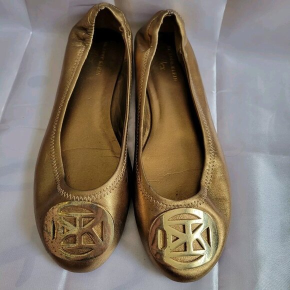 AK Anne Klein iFlex AKPIERRE Ballet Flats Shoes Leather  Glimmer Gold 7.5 M - Picture 1 of 7